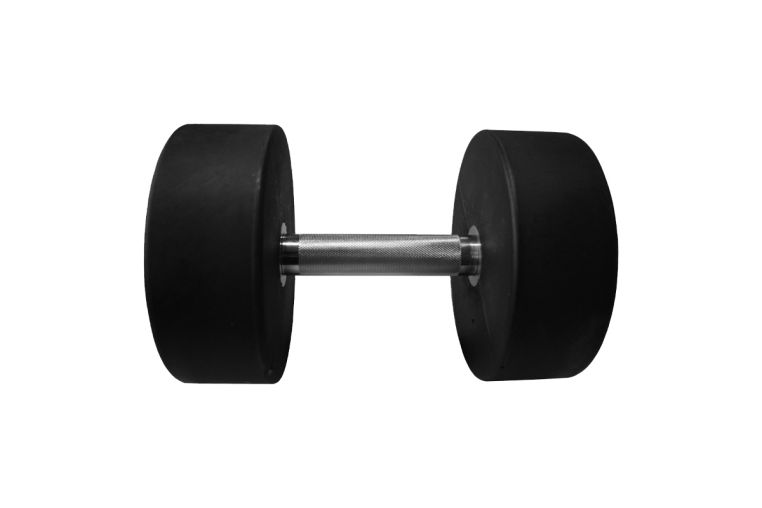 Гантель круглая, полиуретановая 5кг Oxide Fitness прямая хромированная ручка со сплошной накаткой ODB01 фото 2