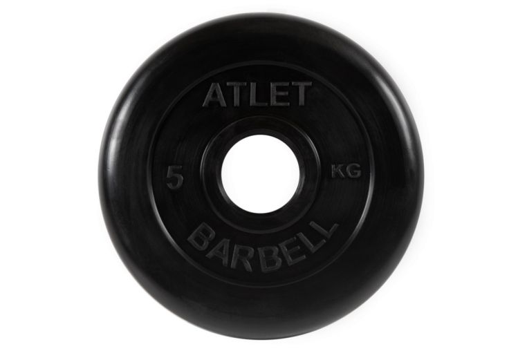 Диск обрезиненный d51мм MB Barbell Atlet 5кг черный MB-AtletB51-5 