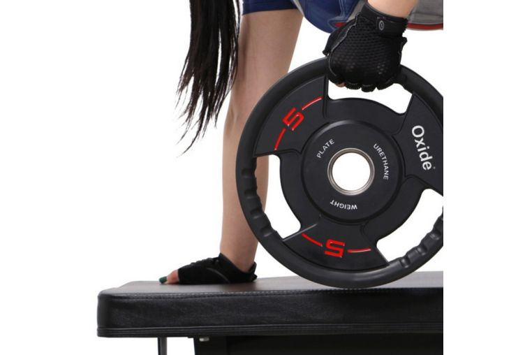 Диск олимпийский Oxide Fitness OWP02 D50мм полиуретановый, с 3-мя хватами, черный 25кг. фото 7