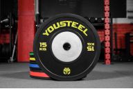 Диск соревновательный черный с полосой YouSteel 15кг, d51мм, чёрный/желтый