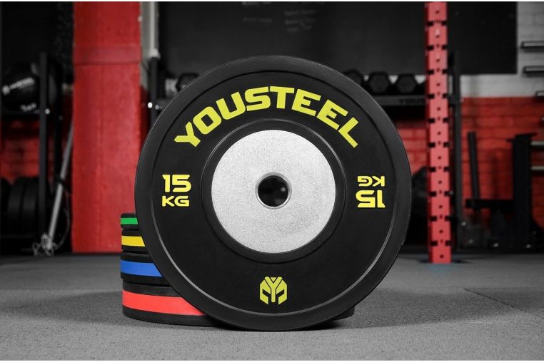 Диск соревновательный черный с полосой YouSteel 15кг, d51мм, чёрный/желтый 