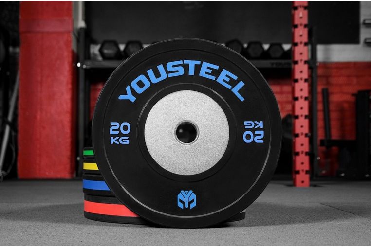Диск соревновательный черный с полосой YouSteel 20кг, d51мм, чёрный/синий 