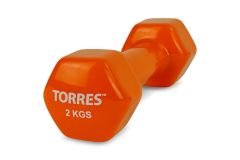Гантель 2 кг Torres металл в виниловой оболочке, форма шестигранник PL522204 оранжевый