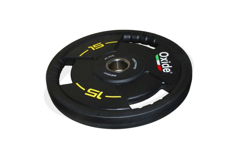 Диск олимпийский Oxide Fitness OWP02 D50мм полиуретановый, с 3-мя хватами, черный 15кг фото 1