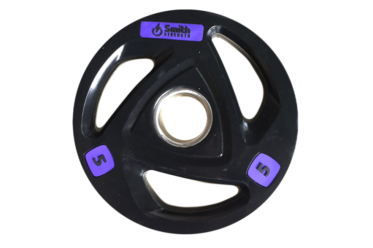 Диск для штанги Smith WP085-5 c 3-м хватом, обрезиненный, 5кг фото 1