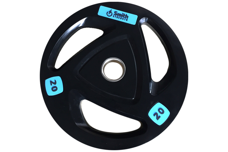 Диск для штанги Smith WP085-20 c 3-м хватом, обрезиненный, 20кг фото 1