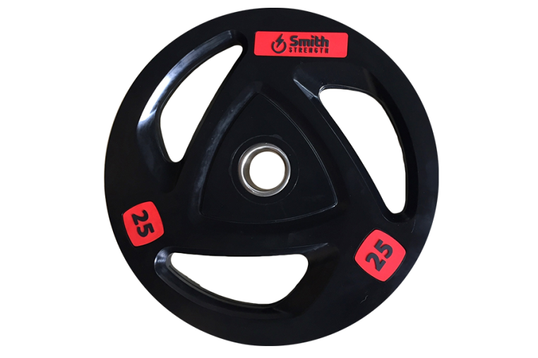 Диск для штанги Smith WP085-25 c 3-м хватом, обрезиненный, 25кг фото 1