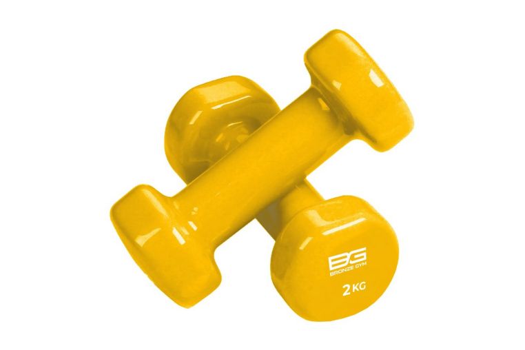 Гантели для аэробики виниловые 2кг, пара Bronze Gym BG-FA-VD2 желтый 