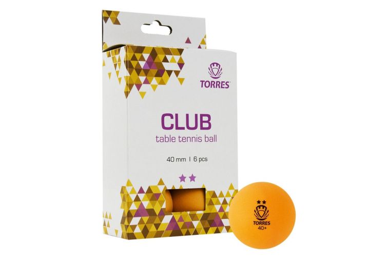 Мяч для настольного тенниса Torres Club 2* TT21013 6 шт, оранжевый 