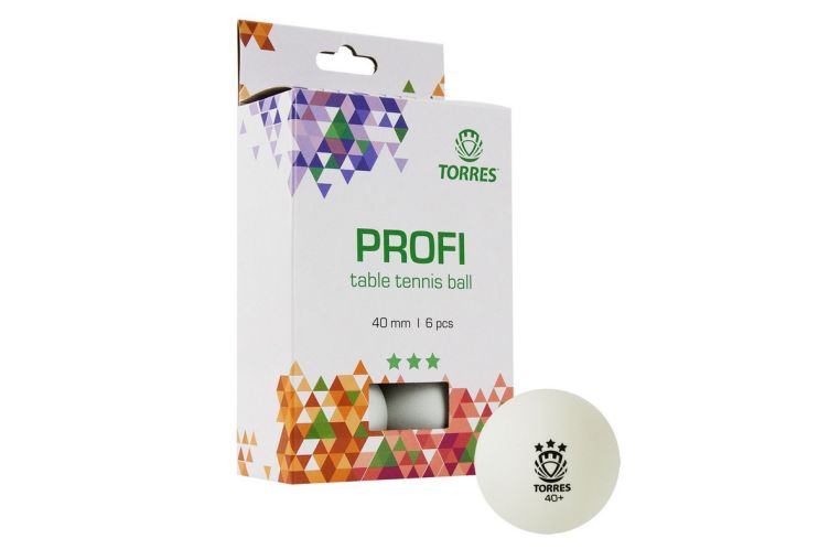 Мяч для настольного тенниса Torres Profi 3* TT21012 6 шт, белый 