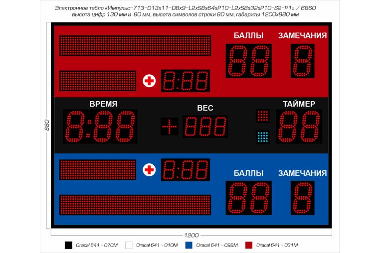 Табло для самбо Импульс 713-D13x11-D8x9-L2xS8x64xP10-L2xS8x32xP10-S2-P1 фото 1
