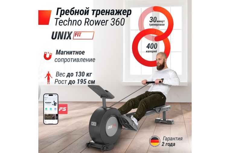 Гребной тренажер UnixFit Techno Rower 360 RMM360 фото 2