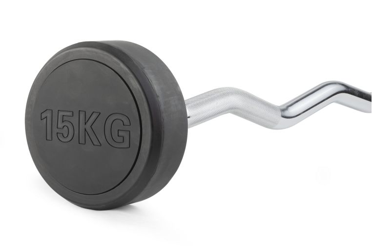 Штанга неразборная обрезиненная 15 кг. Изогнутый гриф. VictoryFit VF-DX5150 