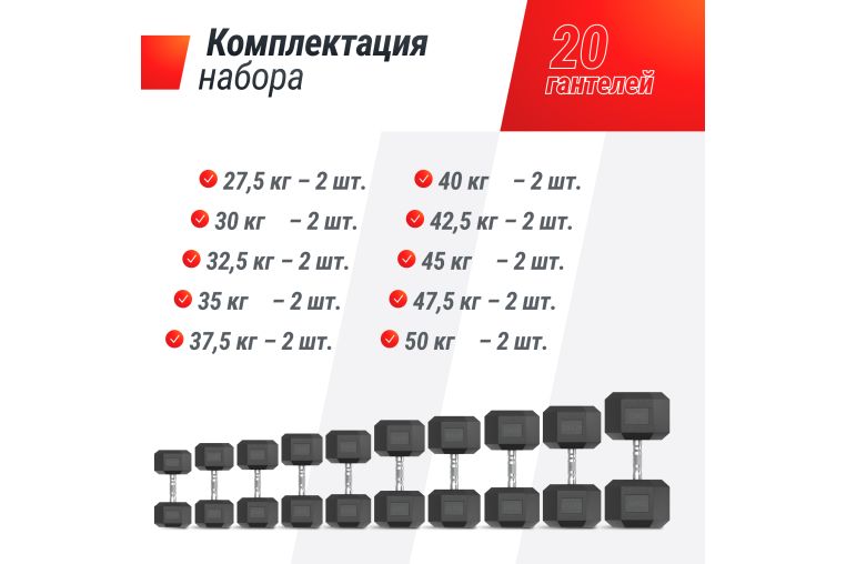 Ряд гантелей гексагональных UNIX Fit обрезиненные от 27,5 до 50 кг фото 5