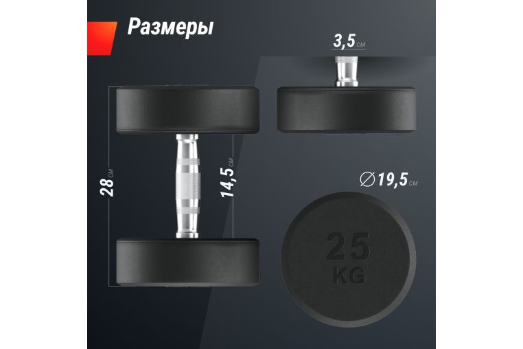 Гантель UNIX Fit PRO круглая обрезиненная 25 кг, 2 шт. фото 2
