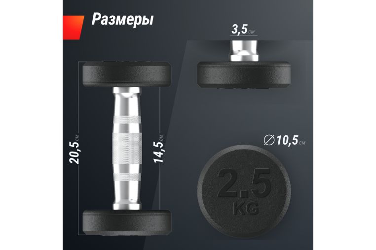 Гантель UNIX Fit PRO круглая обрезиненная 2,5 кг, 2 шт. фото 2