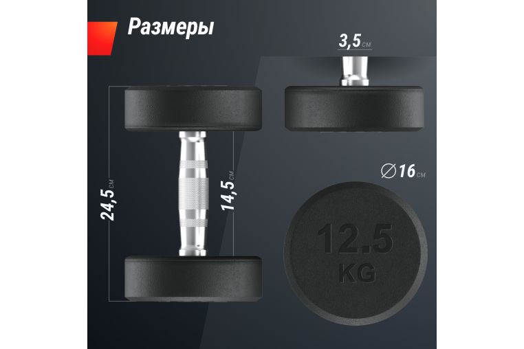 Гантель UNIX Fit PRO круглая обрезиненная 12,5 кг, 2 шт. фото 2