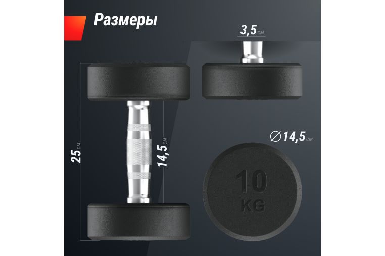Гантель UNIX Fit PRO круглая обрезиненная 10 кг, 2 шт. фото 2